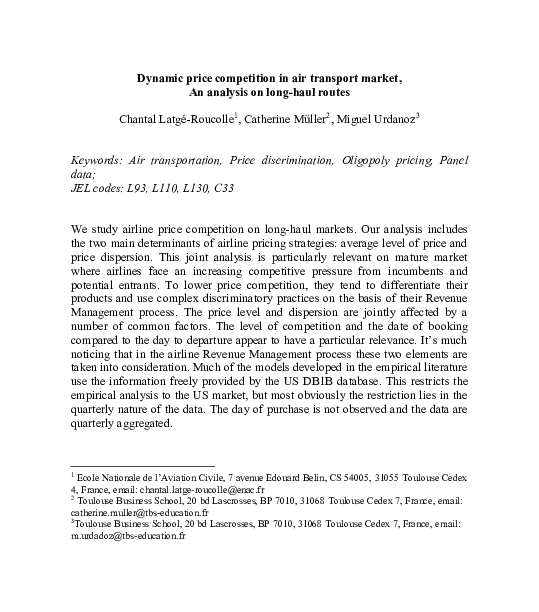 (PDF) Dynamic price competition in air transport market, An analysis on ...