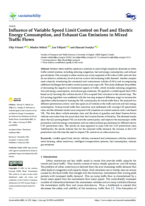 (PDF) Influence of Variable Speed Limit Control on Fuel and Electric ...