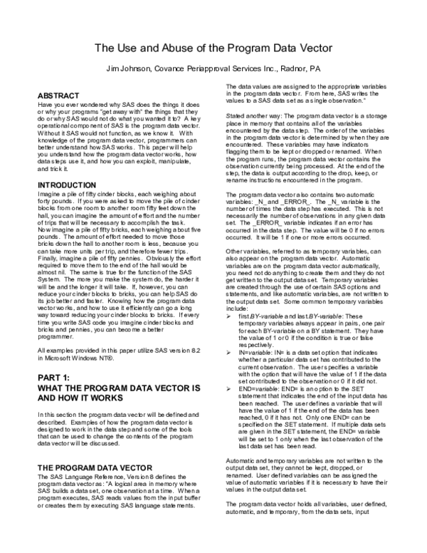 (PDF) The Use and Abuse of the Program Data Vector