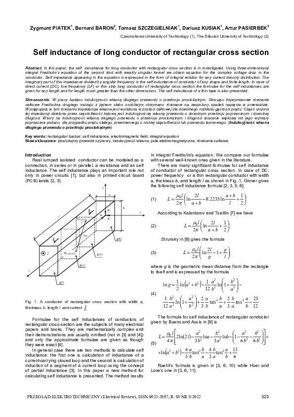 PDF) Self inductance of long conductor of rectangular cross section