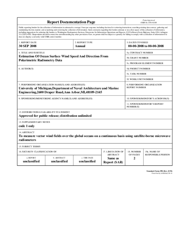 (PDF) Estimation of Ocean Surface Wind Speed and Direction From ...