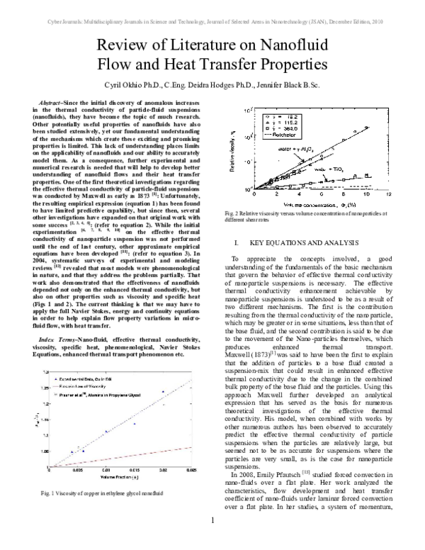 (PDF) Review of Literature on Nanofluid Flow and Heat Transfer Properties