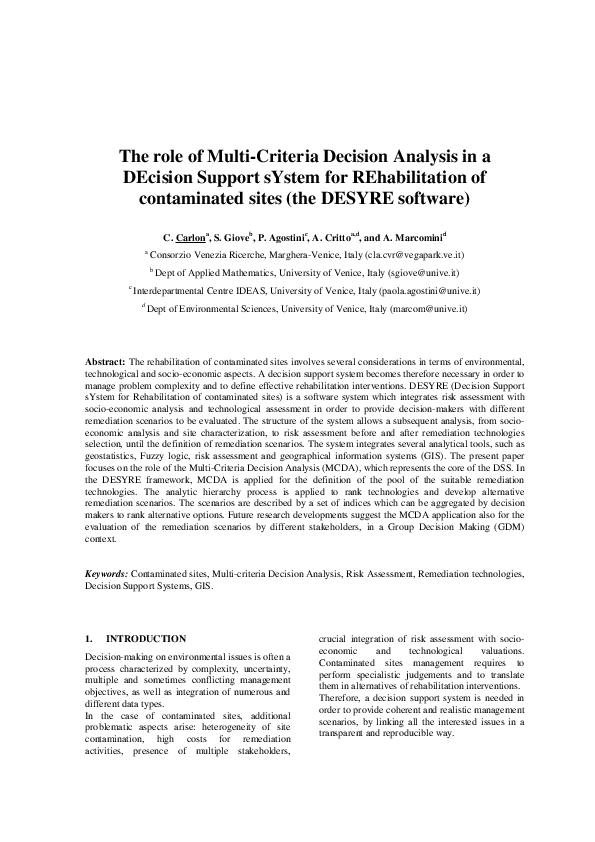 (PDF) The role of Multi-Criteria Decision Analysis in a