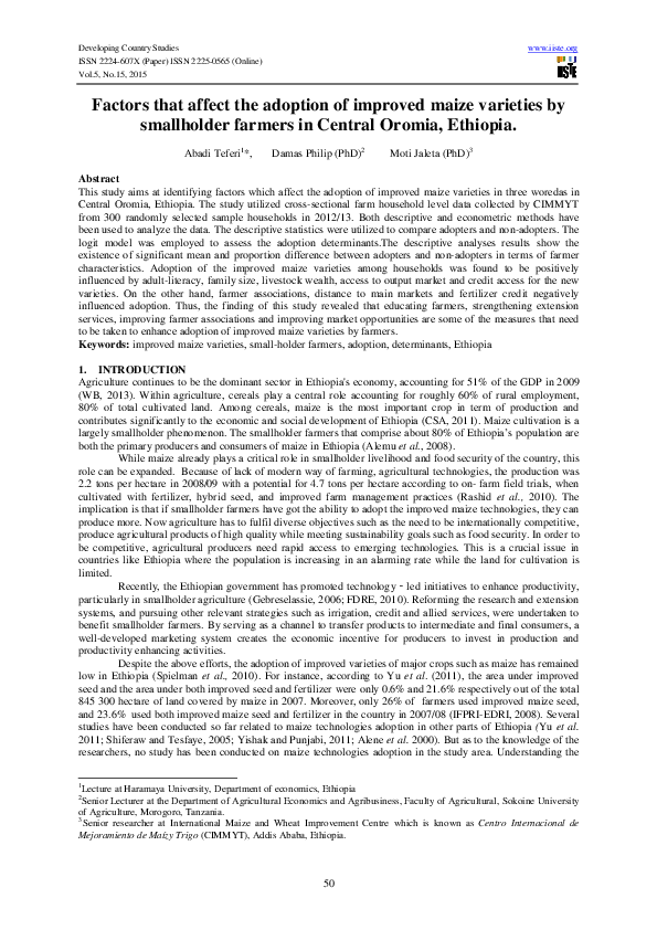 (PDF) Factors that affect the adoption of improved maize varieties by ...