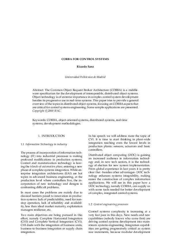 (PDF) Corba for control systems