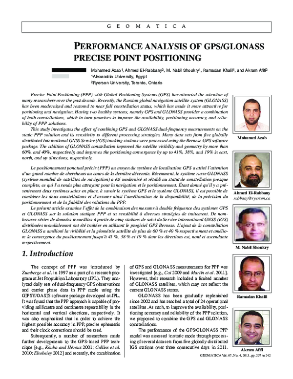 (PDF) Performance Analysis of GPS/GLONASS Precise Point Positioning