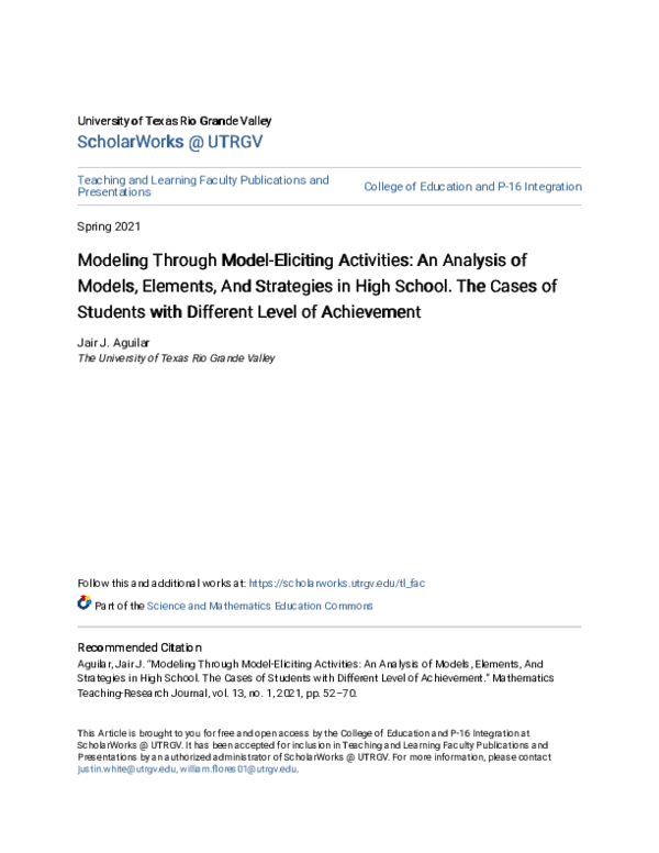 (PDF) Modeling Through Model-Eliciting Activities: An Analysis of ...