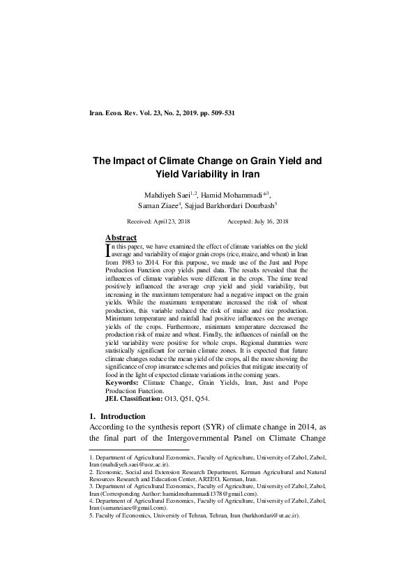 (PDF) The Impact of Climate Change on Grain Yield and Yield Variability ...
