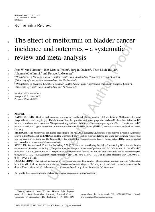 (PDF) The effect of metformin on bladder cancer incidence and outcomes ...