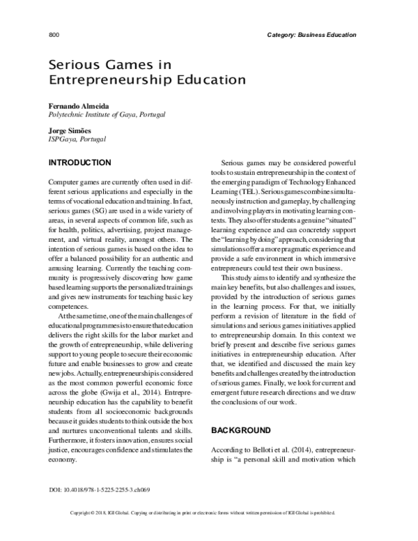 (PDF) Serious Games in Entrepreneurship Education