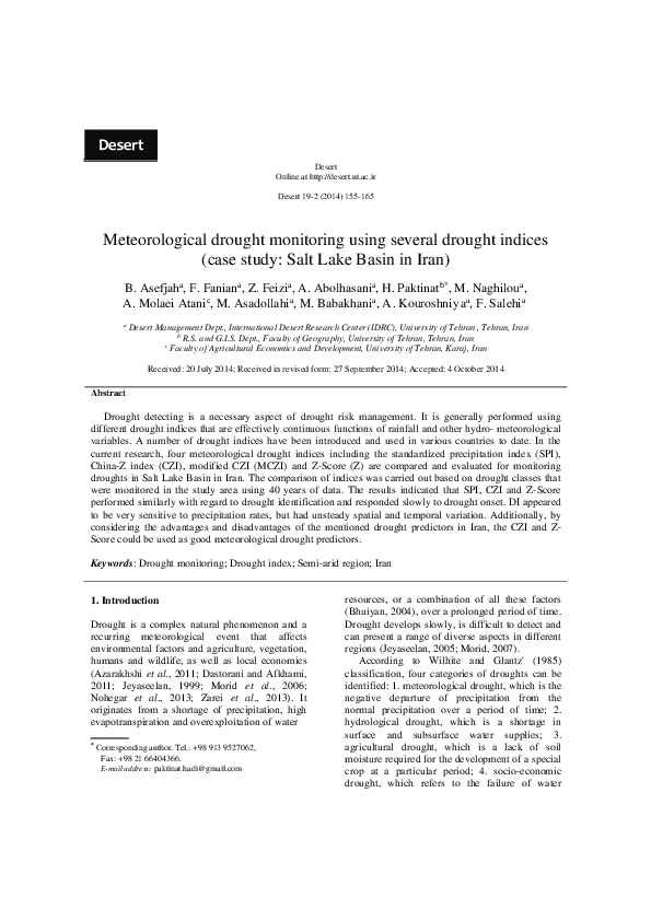 (PDF) Meteorological drought monitoring using several drought indices ...