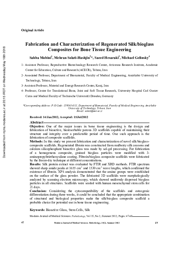 (PDF) Fabrication and Characterization of Regenerated Silk/bioglass ...