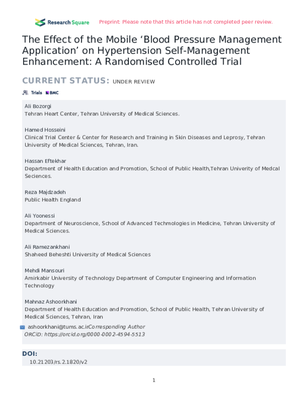 (PDF) The Effect of the Mobile ‘Blood Pressure Management Application ...