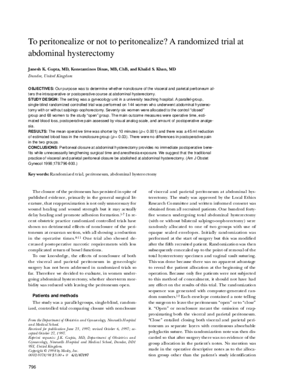 (PDF) To peritonealize or not to peritonealize? A randomized trial at ...