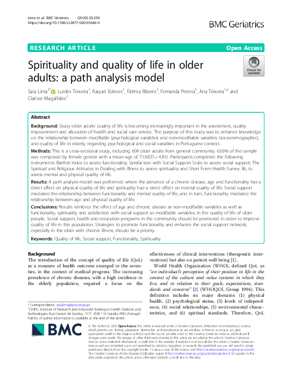 (PDF) Spirituality and Quality of Life in Older Adults: Path Analyse Model