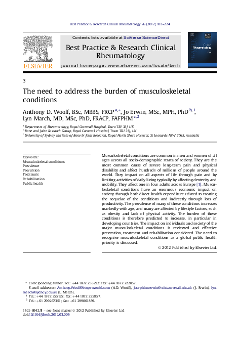 (PDF) The need to address the burden of musculoskeletal conditions