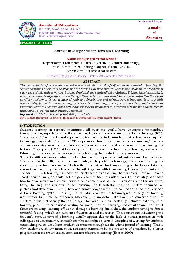 (PDF) Annals of Education Attitude of College Students towards E-Learning
