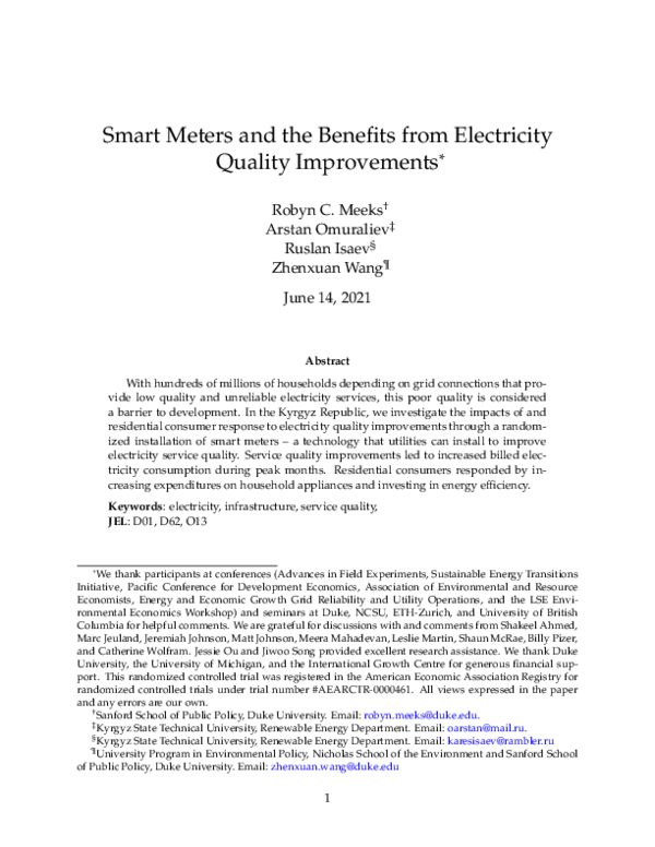 (PDF) Smart Meters and the Benefits from Electricity Quality Improvements*