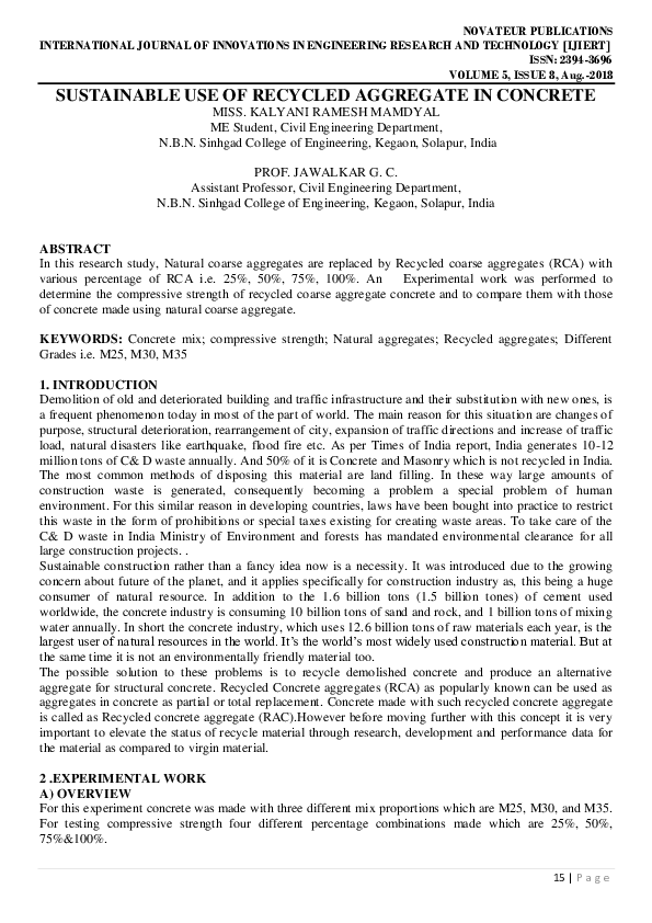 (PDF) Sustainable Use Of Recycled Aggregate In Concrete
