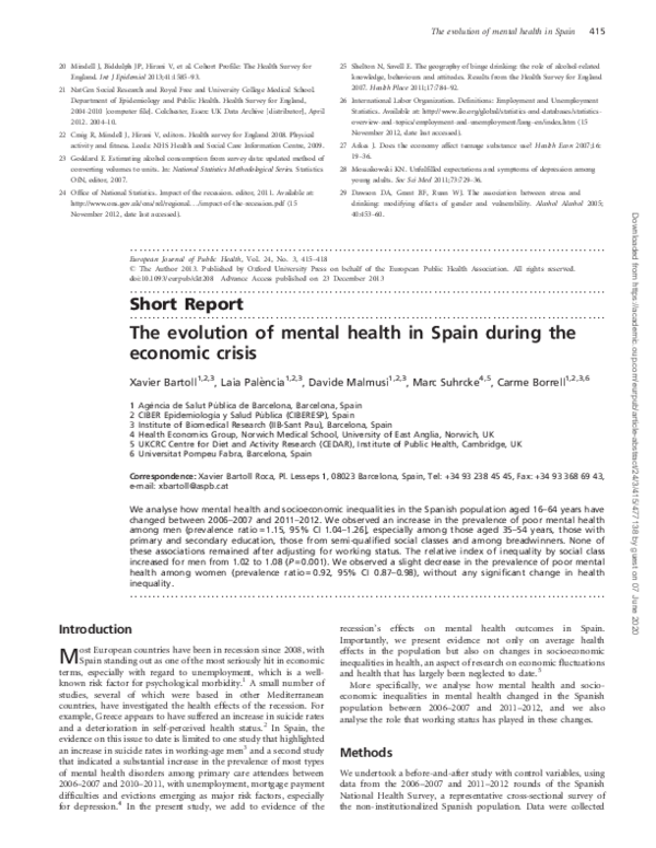 (PDF) The evolution of mental health in Spain during the economic crisis