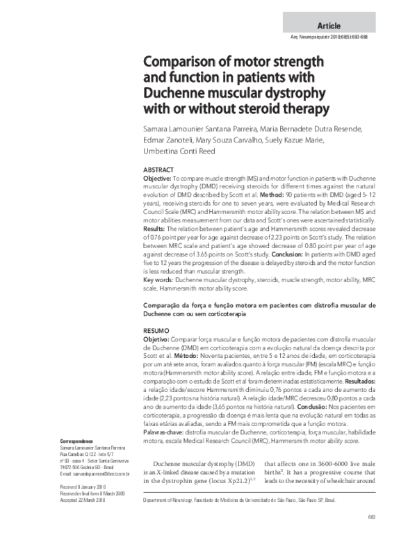 (PDF) Comparison of motor strength and function in patients with ...