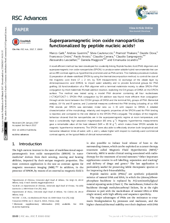 (PDF) Superparamagnetic iron oxide nanoparticles functionalized with ...