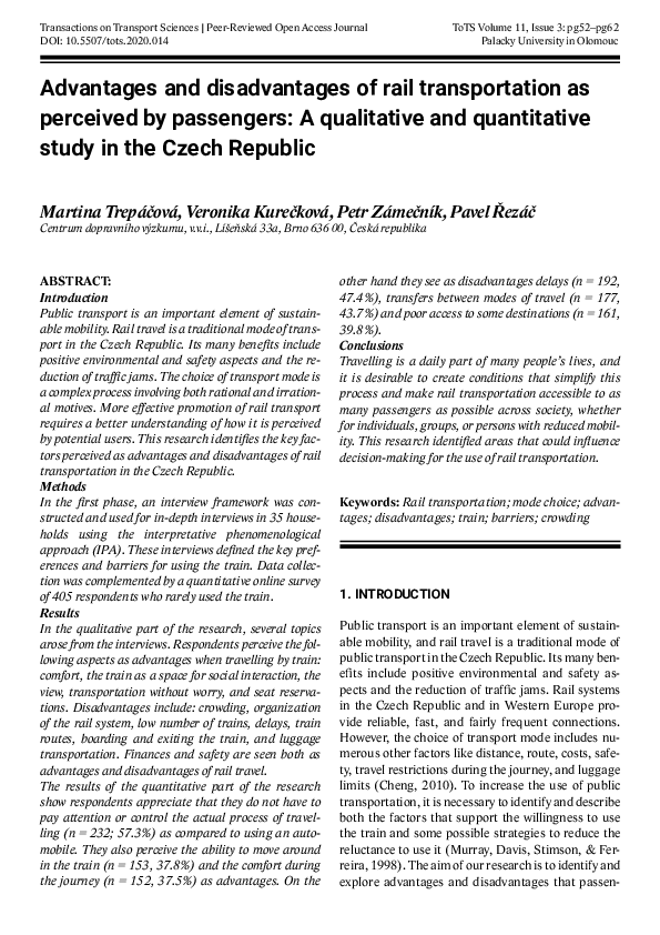 (PDF) Advantages and disadvantages of rail transportation as perceived