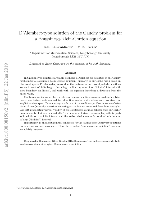 (PDF) D'Alembert‐type solution of the Cauchy problem for the Boussinesq ...