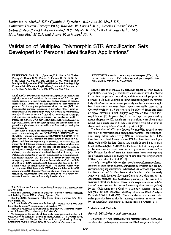 Pdf Validation Of Multiplex Polymorphic Str Amplification Sets Pdf Validation Of Multiplex Polymorphic Str Amplification Sets