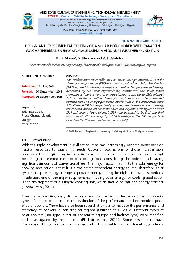 (PDF) Design and Experimental Testing of a Solar Box Cooker with ...