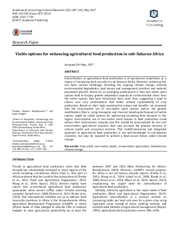 (PDF) Viable options for enhancing agricultural food production in sub ...
