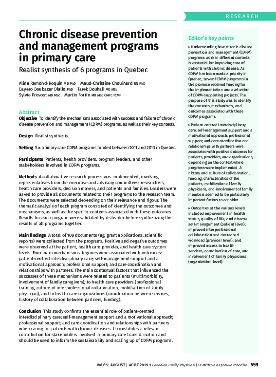 (PDF) Chronic disease prevention and management programs in primary ...