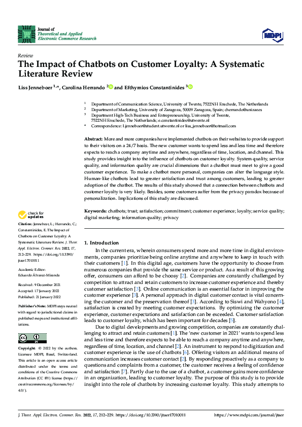 (PDF) The Impact of Chatbots on Customer Loyalty: A Systematic ...