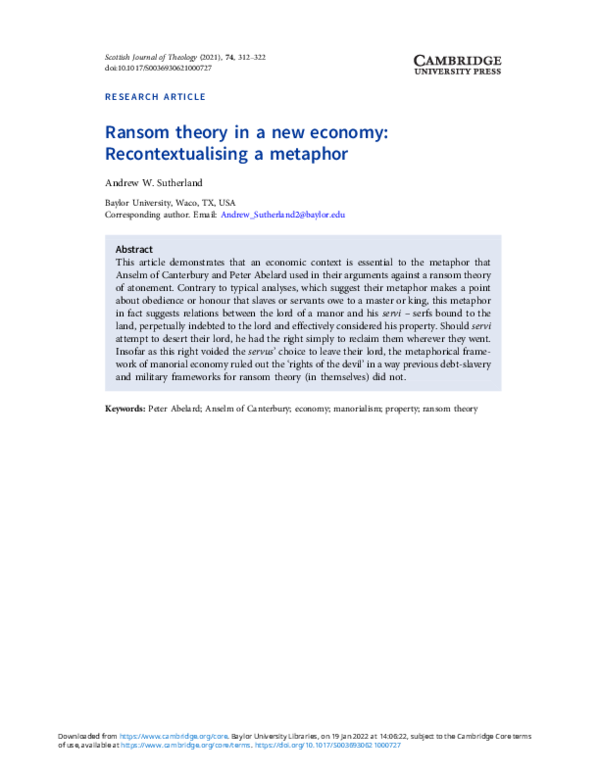 (PDF) Ransom Theory in a New Economy: Recontextualising a Metaphor