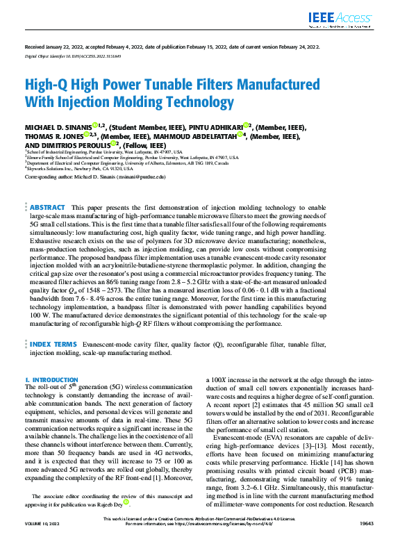 (PDF) High-Q High Power Tunable Filters Manufactured With Injection ...