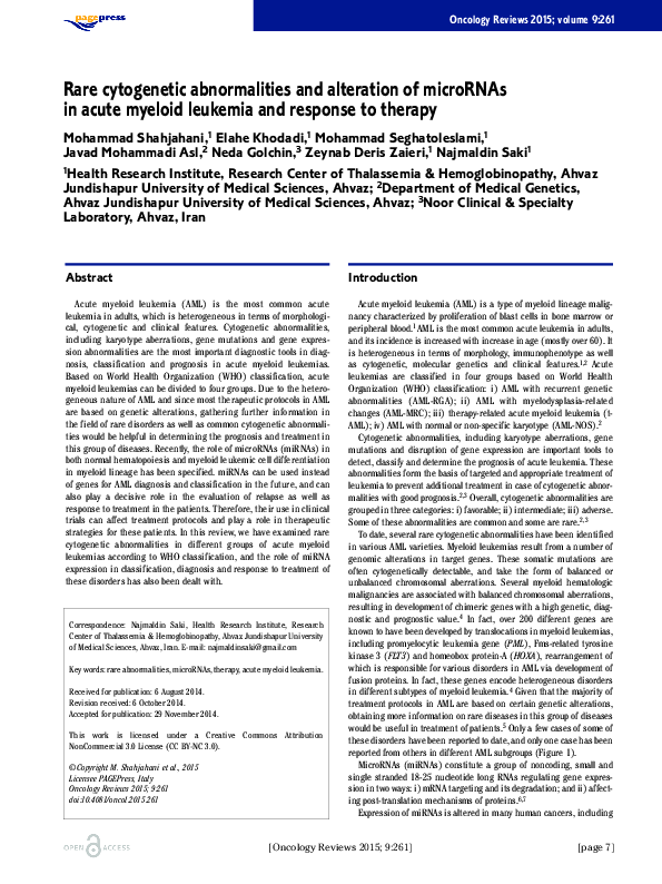 (PDF) Rare cytogenetic abnormalities and alteration of microRNAs in ...