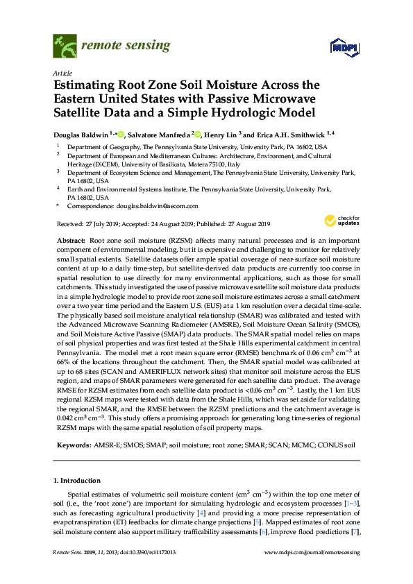 (PDF) Estimating Root Zone Soil Moisture Across the Eastern United ...