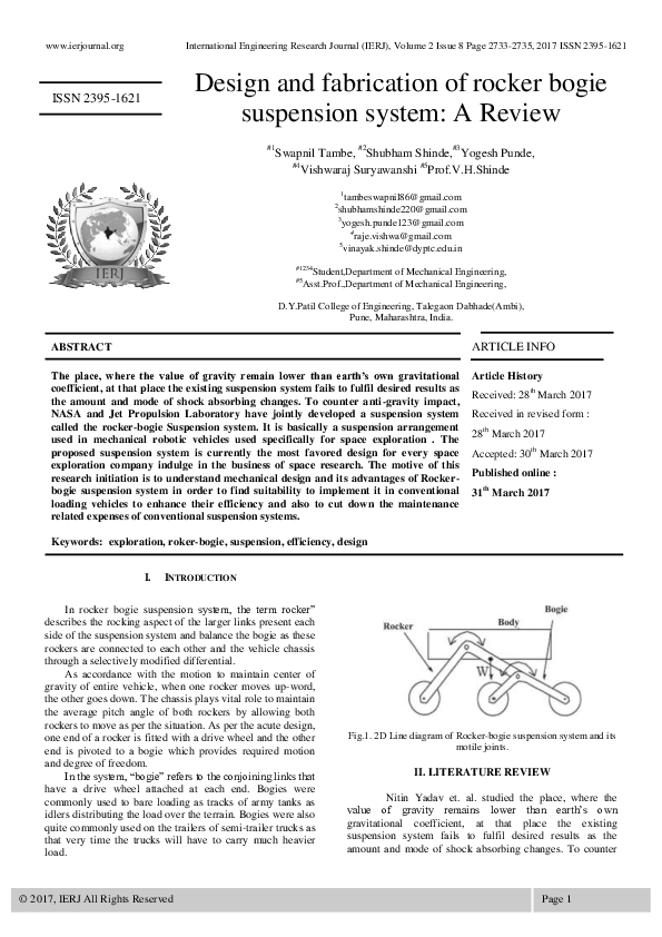 (PDF) Design and fabrication of rocker bogie suspension system: A Review