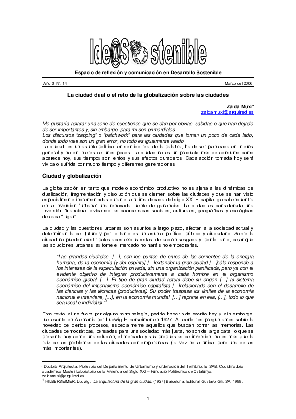  PDF La Ciudad Dual O El Reto De La Globalizaci N Sobre Las Ciudades 