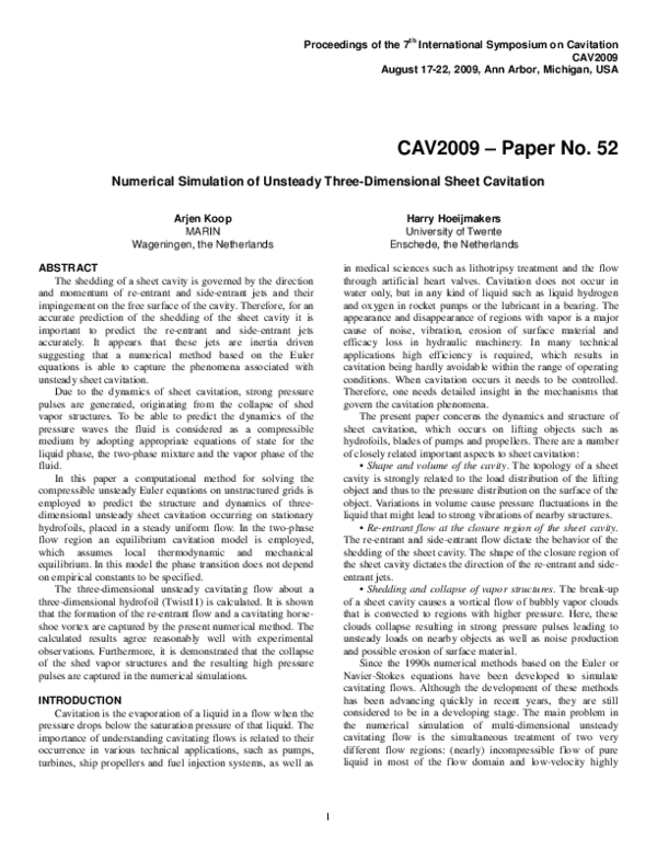(PDF) Numerical simulation of the unsteady three-dimensional flow in ...