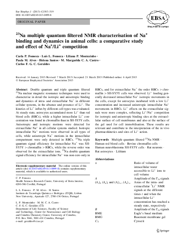 (PDF) 23Na multiple quantum filtered NMR characterisation of Na+ ...