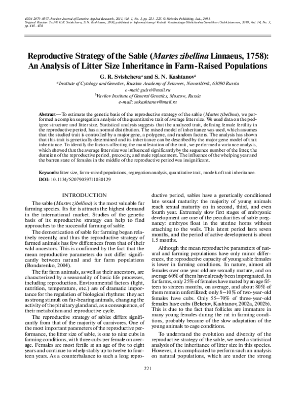 (PDF) Genetic Analysis of Sable Litter Size Inheritance