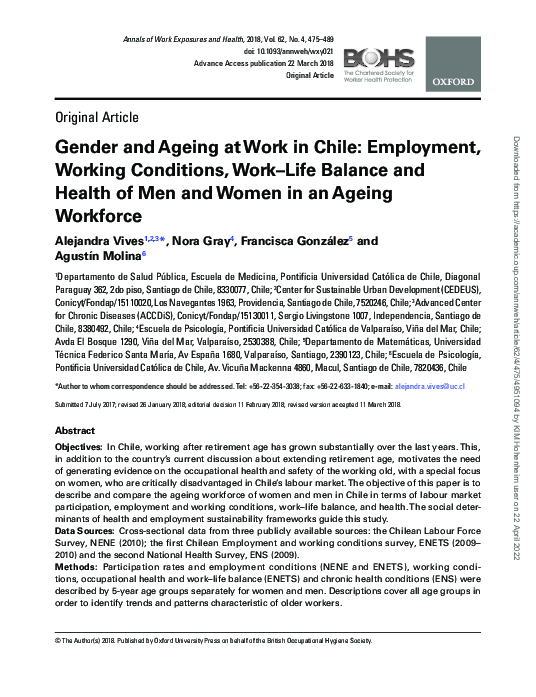 (PDF) Gender and Ageing at Work in Chile: Employment, Working ...