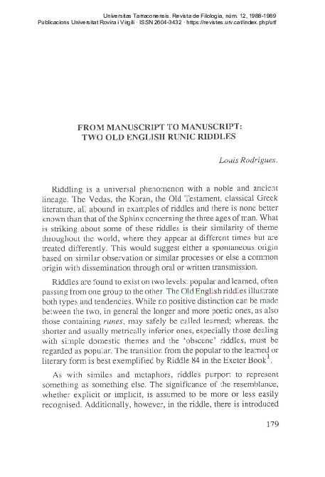 (PDF) From manuscript to manuscript: Two old English runic riddles