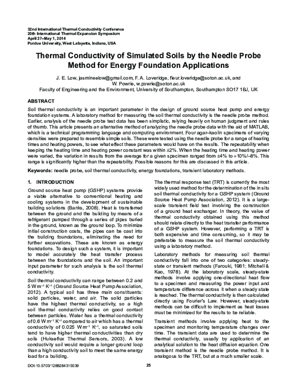 (PDF) Thermal Conductivity of Simulated Soils by the Needle Probe ...