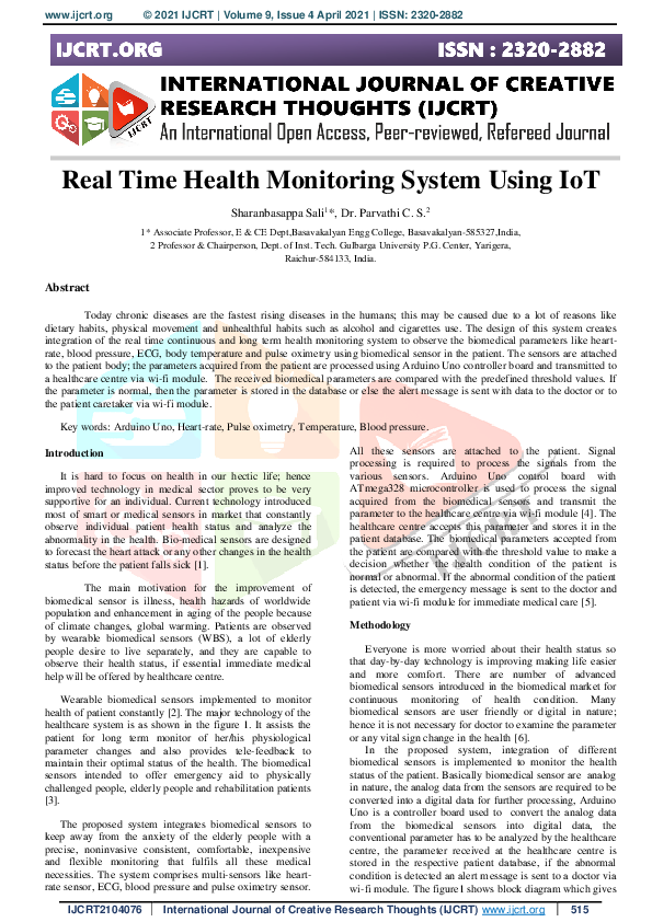 (PDF) Realtime Health Monitoring System using IOT manisha mhetre