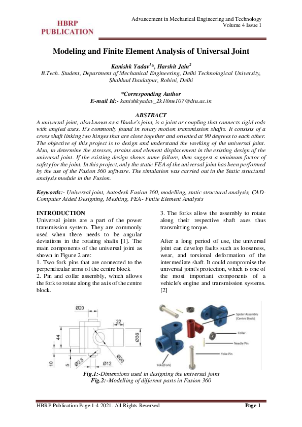 (PDF) Modeling and Finite Element Analysis of Universal Joint