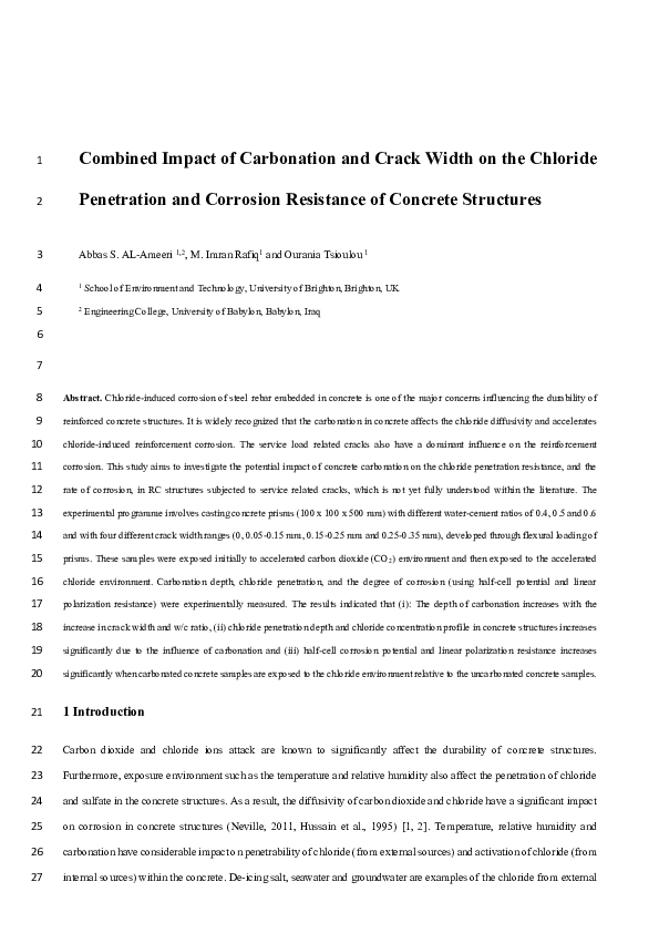 (PDF) Combined impact of carbonation and crack width on the Chloride ...