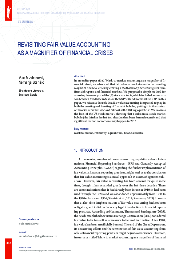 (PDF) Revisiting Fair Value Accounting as a Magnifier of Financial Crises