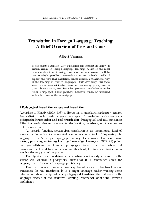 (PDF) Translation In Foreign Language Teaching